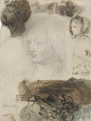 Sheet of Studies and Sketches, 1858. Edgar Degas (French, 1834–1917). Graphite, pen and dark brown ink, and watercolor on thick ivory wove paper