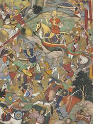 Mughal ruler Humayun defeating the Afghans before reconquering India, folio , Opaque watercolor, ink, and gold on paper