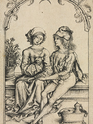 An image of two figures seated and holding hands