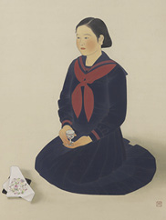 White Sake, c. 1934. Tateishi Harumi. Hanging scroll; ink, color, and gold on paper. CMA, 2022.44