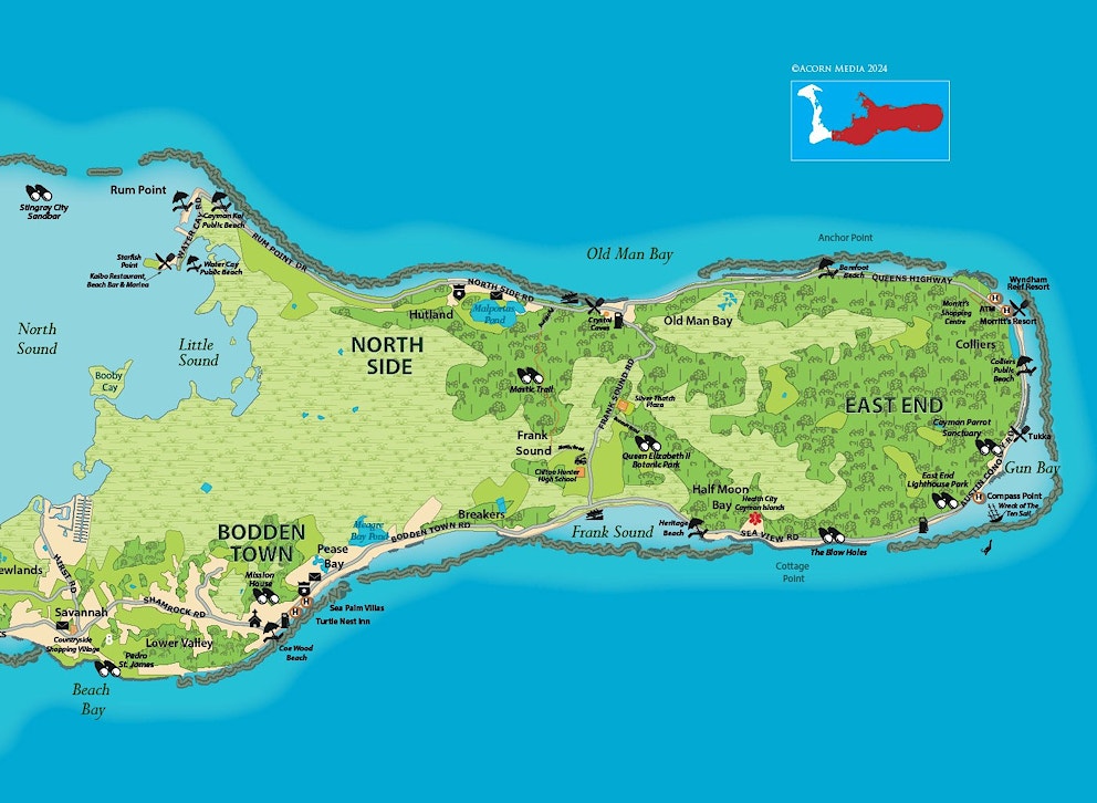 Eastern Districts Grand Cayman Map from Explore Cayman 1400